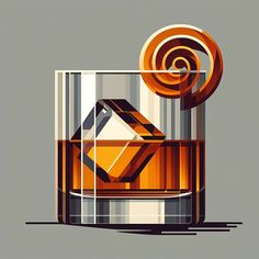 an illustration of a glass with some sort of object inside on the top of it