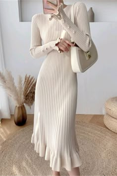 Long Sweater Dress, Ribbed Knit Dress, Sweater Dress Women, Knit Sweater Dress, Long Sleeve Bodycon, Long Sleeve Bodycon Dress, Dress Elegant, Mode Inspiration