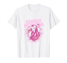 a white t - shirt with the words hannah on it and pink flowers in front