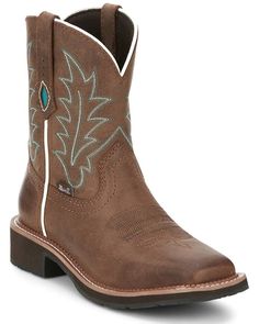 Full-grain leather Broad square toe Short Western Boots, Feather Embroidery, Womens Cowgirl Boots, Solid Brown, White Feather, White Feathers, Boots For Sale, Cowgirl Boots, Boot Shop