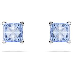 Brought to life with a gradient of blue color, these pierced earrings are a sensational choice for any occasion. Each rhodium plated piece features a square-cut Swarovski Zirconia in a refined double prong setting, catching the light from every angle. Wear them with a matching pendant in blue to maximize the elegance. Emma Kunz, Stackable Ring Sets, Red Watch, Earrings Square, Pink Watch, Charms Pandora, White Watch, Rose Gold Watches, Square Earrings