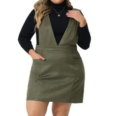 Featuring a classic overall pinafore design, this dress combines vintage charm with modern sophistication. The faux suede fabric adds a touch of elegance, while the solid color layered top and bag provide a stylish and effortless everyday look. From casual outings to dates, schools, holiday gatherings, or parties, this dress is a perfect choice for any event. The dress features a flattering V-neckline that adds a feminine touch to your ensemble. The sleeveless design allows for easy layering and Straight Line Designs, Target Clothes, Faux Suede Fabric, Denim Shirt Dress, Midi Short Sleeve Dress, Pinafore Dress, Collars For Women, Comfort Wear, Suede Fabric