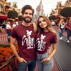 This Theme Park tee is a super-soft, baby-knit t-shirt looks great on both men and women. It is an updated unisex tee that's printed with high quality ink, which fits like a well-loved favorite. Made from 100% cotton, the double-stitched neckline and sleeves give it more durability. It's part of the Bella and Canvas line, so it's softer and more fitted than other tee styles. It's also preshrunk, but can size down a half size if dryed in high heat. SIZING GUIDE (chest width AROUND in inches - Measure around chest at largest part) *Shirts are UNISEX sizing.* S: 36 M: 40 L: 44 XL: 48 2XL: 52 3XL: 56 PRODUCT CARE Feel free to wash, dry or hang any of our products as you normally would the rest of your wardrobe! Specific care instructions are printed by the manufacturer onto the tag however! SP Family Matching Halloween T-shirts, Themed Halloween Tops With Cartoon Print, Themed Tops With Cartoon Print For Halloween, Pre-shrunk Themed Tops For Halloween, Halloween Themed Cartoon Print Tops, Themed Halloween Cartoon Print Top, Fall Themed Cartoon Print T-shirt, Themed White Tops For Fall, Fall Themed T-shirt With Character Print