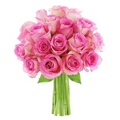 a bouquet of pink roses on a white background