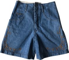 1980’s Switch brand high waisted denim shorts with brown embroidered panels at sides.Waist 28.5"Rise 16"Hips 42"Minimal signs of wear. Amazing shorts! 70s Shorts, Long Jean Shorts, 80s Shorts, 70s Women, High Waisted Denim Shorts, Stranger Things Dr, Fall Transition, High Waist Shorts, High Waisted Shorts Denim