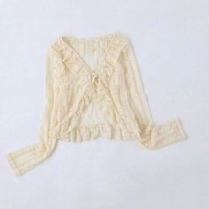 Women Sheer Lace Shawl Cropped Top Cardigan Coat Wrap Cape Bolero Shrug Wedding Feminine White Long Sleeve Cardigan, Feminine Beige Long Sleeve Cardigan, Elegant Long Sleeve Ruffled Cardigan, Cream Long Sleeve Top For Wedding, Cream Tops For Fall Wedding, Cream Long Sleeve Wedding Top, Cream Tops For Wedding In Fall, Beige Long Sleeve Winter Shrug, White Long Sleeve Outerwear With Lace Trim