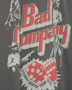 It's time to rock out with English supergroup Bad Company! Our Bad Company Straight Shooter Tour Tee is expertly distressed for that real thrift store find vibe. Featuring a classic Bad Company graphic on the front and all of the tour locations for the legendary Straight Shooter Tour on the back. This tee is perfect to pay homage to the legendary rockers!  Shop our Music Collection HERE  *Distressing is unique for each tee and will vary Streetware Design, 90s Graphic Tees Vintage, Beer Merch, Harley Apparel, Midnight Rodeo, Vintage Rock Tees, Knocked Loose, Rock Tshirt, Streetwear Tshirt Design