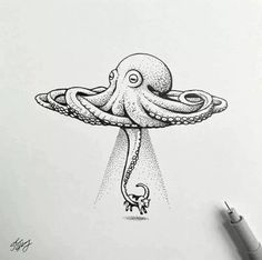 an octopus is floating in the air with its head above it's body and legs