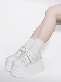 Step into the spotlight with these denim stars white punk rock platform sneakers! These edgy platform sneakers feature a cool denim upper with star accents, giving off a punk rock vibe that's perfect for making a bold fashion statement. The platform sole adds height and attitude to your look, making these sneakers a must-have for anyone who loves to stand out from the crowd.  Please note that this product includes only one pair of shoes.  Garment Size   	 		 			Size 			35 			36 			37 			38 			39 White High-top Sneakers With Chunky Platform, Low-top Platform Skate Shoes For Streetwear, Platform Low-top Skate Shoes For Streetwear, Summer Streetwear Low-top Wedge Sneakers, White Platform Wedge Sneakers For Streetwear, White High-top Sneakers With Chunky Platform For Streetwear, White High-top Chunky Platform Sneakers For Streetwear, Spring Streetwear Platform Sneakers With Rubber Sole, White Sole Chunky Platform Sneakers For Streetwear