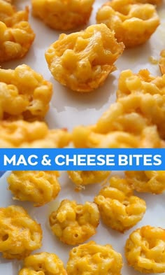 mac and cheese bites on a plate with the words mac and cheese bites above them