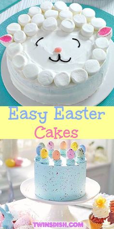 easy easter cakes with marshmallows on top and bunny ears on the bottom