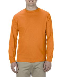 Adult 6.0 oz., 100% Cotton Long-Sleeve T-Shirt - ORANGE - S | Alstyle Adult 6.0 oz. Cotton Long-Sleeve T-Shirt in Orange Size Small Orange Long Sleeve Shirt, Girl Halloween Costumes, Orange Long Sleeve, Blank Apparel, Cotton Set, Wholesale Clothing, Classic Shirt, American Apparel, Shoulder Taping