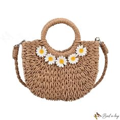 BirdinBag - Bolso femenino nuevo bolso tejido bolso de playa bolso de paja bolso de muñeca bolso de hombro Top Handle Shoulder Bag For Beach Season, Brown Single Handle Shoulder Bag For Beach, Beach Tote Bag With Single Handle, Summer Shoulder Bag With Single Handle For Daily Use, Summer Shoulder Bag With Single Handle, Single Handle Tote Bag For Beach, Single Handle Tote Beach Bag, Single Handle Shoulder Bag For Daily Summer Use, Handheld Woven Summer Bags