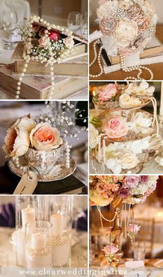 wedding flowers and candles are arranged on the table for an elegant touch to the bride's day