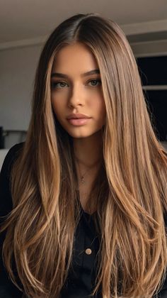 Layered Haircuts for Long Hair Long Straight Hair Long Layers, Amber Brown Hair Color, Long Hair With Light Layers, Kaskade Haircut, Brown Hair Palette, U Shaped Layers, Amber Brown Hair, Soft Long Layers, U Haircut