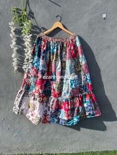 Product Name :- Patchwork Cotton Skirt Ind-side Lining This one piece dress is ideal for summers and springs .Highly recommended for your brunches ,lunches and all day wear Material: 100% cotton Color - Same as Picture Wash care: Mild Handwash in cold water/ Do not soak/ Dry in shade                              Length- 37 inch / 91 cm                              Waist - 26 inches / 66 cm                              fit up to 38 inches" (elastic with a belt tie)                              Flexible - One Size Regular Size One Size Wash care: Mild Handwash in cold water/ Do not soak/ Dry in shade For any queries, feel free to write to us. Happy to help. *Actual color of the product may vary from the picture. Colours may have slight diffrence in actual because of various screens and elect Summer Bohemian Skirt With Traditional Patterns, Cotton Patchwork Long Skirt, Cotton Long Skirt With Patchwork, Long Cotton Patchwork Skirt, Bohemian Cotton Skirt With Block Print, Cotton Multicolor Gathered Maxi Skirt, Multicolor Cotton Maxi Skirt With Gathered Detail, Multicolor Gathered Cotton Maxi Skirt, Multicolor Cotton Patchwork Maxi Skirt