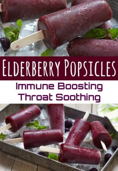 elderberry popsicles with mint and blueberries on them