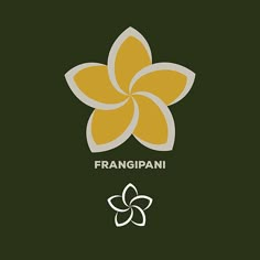 the logo for frangipanii is shown in white and yellow on a green background