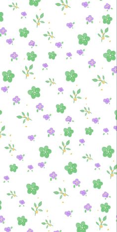 a white background with purple and green flowers