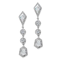 two pairs of earrings with cubicles and diamonds on the bottom, one in white gold