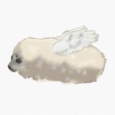 an animal with white wings and stars on it's back legs is flying through the air