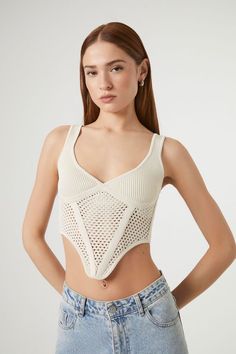 Crochet Sweater-Knit Crop Top | Forever 21 Cropped Textured Knit Crochet Top, Textured Knit Crop Top For Summer, Seamless Cropped Crochet Top, Cropped Crochet Top With Textured Knit, Stretch Cropped Pointelle Knit Top, Stretch Pointelle Knit Cropped Top, Chic Cropped Pointelle Knit Crop Top, Cropped Textured Knit Top For Summer, Seamless Cropped Knit Top