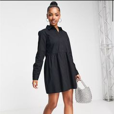 Dresses By Asos Design This Dress + You = Perfect Match Spread Collar Button Placket Long Sleeves Regular Fit Black Mini Length Shirt Dress For Daywear, Black Mini-length Shirt Dress For Day Out, Black Mini Length Shirt Dress For Day Out, Black Mini Shirt Dress For Day Out, Black Button-up Mini Dress For Daywear, Cream Long Sleeve Dress, Asos Black Dress, Smock Shirt, Colorful Floral Dress