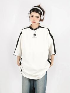 49340024160538|49340024193306|49340024258842|49340024291610 Oversized T Shirt Women, Striped Tops, Casual Harajuku, Streetwear Shorts, Half Sleeve Tops, Long Midi Dress, Hip Hop Streetwear, Collars For Women, Couple T-shirt