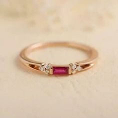 14k Yellow Gold Finish 1.60Ct Baguette Simulated Ruby Beautiful Women Fancy Ring Baguette Engagement Ring, Simple Rings, Gold Rings Fashion, Gold Ring Designs, Tiffany Jewelry, Rings Fashion, Gold Earrings Designs, Ruby Jewelry, Rose Gold Engagement