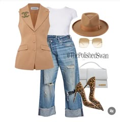 California Dinner Outfit, Drinks Outfit Evening Casual Summer, Cheetah Flats Outfit, Vest And Jeans Outfits For Women, Napa Valley Outfit Fall, Tea Party Outfits For Black Women, Leopard Heels Outfit, Casual Blazer Outfit Women, Jeans And Blazer Outfit