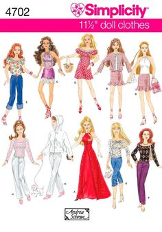 an image of dolls in different outfits for the barbie doll maker's sewing pattern