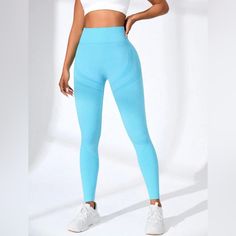 Brand New! Plain And Seamless Leggings. Gives You Tummy Control, Has High Waist, And High Elasticity. Mint Blue Color. Size: S Length: 33 Inch Ponte Leggings, Gymshark Leggings, White Halter Maxi Dress, Mint Blue, Athletic Leggings, Lululemon Leggings, Faux Leather Leggings, Seamless Leggings, Pleated Mini Skirt