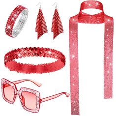 PRICES MAY VARY. Disco Costume Set: you're provided with 1 set of y2k accessories, including 1 piece of glitter neck scarf, 1 piece of y2k headbands, 1 piece of coil bracelet, and 1 piece of rectangle sunglasses; 1 pair of long earrings; The set can provide a nice matching choice to your 60s 70s party costume Wide Applications: these disco accessories can show the vintage style of the 60s and 70s, are widely applicable for disco parties, festivals, Christmas parties, celebrations, stage performa Glasses And Earrings, Onda Disco, Disco Accessories, Disco Parties, Disco Earrings, 70s Accessories, Disco Costume, Scarf Sunglasses, Sequin Scarf