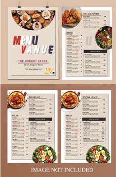 the menu is ready to be eaten and put on display in this restaurant brochure