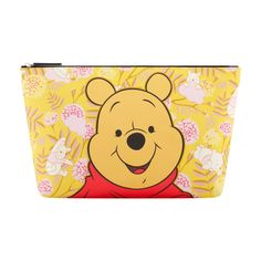 Winnie the Pooh face on vibrant yellow background with mini icons spacious interior trapezoid cosmetic bag. Bag For Makeup, Disney Princess Moana, Accessories Guide, Stitch Toy, Hello Kitty House, Winnie The Pooh And Friends, Disney Up, Pooh And Friends, Star Wars Christmas