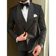 Elegant Solid Men Suits Black Two Piece Fashion Shawl Lapel Double Breasted Groom Wedding Tuxedo Men Suits Black, Tuxedo Prom, Male Suit, Suits Black, Wedding Tuxedo, Black Two Piece, Tuxedo Wedding, Suit Shoes, Product Display