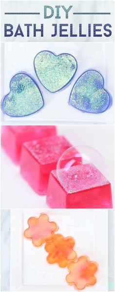 diy bath jellies with glitter hearts on them