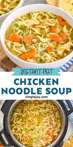 instant pot chicken noodle soup in a white bowl