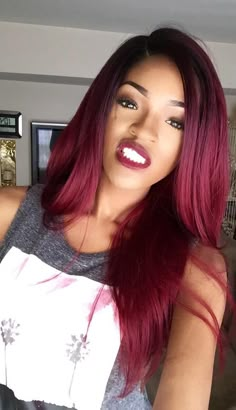 Love the red!! Dare to be different! Hair Color Burgundy, Ombre Hair Extensions, Burgundy Hair, Colored Hair, Silky Hair, Sew In, Love Hair, Remy Hair, Ombre Hair