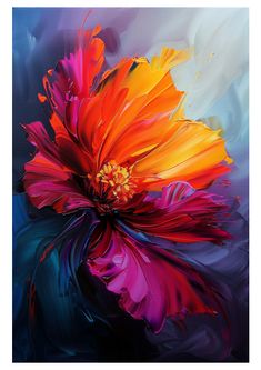 an abstract painting of a colorful flower