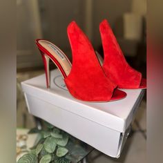 Brand New!! Sexy Red Open Back Pumps! Red High Heel Heels For Date Night, Red High Heels For Date Night, Red Heels For Spring Date Night, Red Heels For Date Night In Spring, Red Heels With Red Sole For Night Out, Red Heels For Night Out, Chic Red Heels For Party, Bold Red Heels With Red Sole, Trendy Red Open Heel Shoes