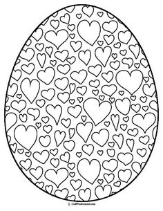 an easter egg filled with hearts coloring pages for kids to print out and color on