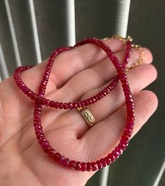 "High-quality, natural Longido Ruby necklace. The beads are faceted and the size graduates from 3mm to 4mm.  The gems are natural, with no added color.  You can have the necklace closed with a Gold Filled, Rose Gold filled, or Sterling Silver clasp. Please select your preference when ordering.  The necklace is 17\" long, plus a 2.5\" extender. If you prefer a different length, please let me know and I will make it as per your requirements. Based on the new size, the price might be different.  Sizing: Longido Ruby beads 3mm to 4mm Necklace length - 17\" + 2\" extender To view the entire collection of necklaces: https://www.etsy.com/shop/HealingGemstone?section_id=14348860&ref=shopsection_leftnav_1 To return to the store: https://www.etsy.com/shop/HealingGemstone The necklace comes in a gift Red Ruby Necklace, Necklace Ruby, Ruby Beads, Ruby Necklace, Citrine Gemstone, July Birthstone, Red Ruby, Garnet Gemstone, Gemstone Healing