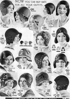 vintage hats from 1930's catalog 1920s Hats, Style Année 20, Idda Van Munster, Head Coverings, 1930s Fashion, Women's Hats, Cloche Hat, 1920s Fashion, Moda Vintage