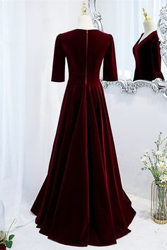 Elegant burgundy velvet A-line long evening dress features with v neck, short sleeves and zip up back. SKU: 2305 Free Shipping Ship in 7-10 days Material: Velvet. Fully lined for added comfort. US 2 - US 16. Refer to our size chart to choose correct size. We offer free returns in 7 days. Please refer to our return policy page for more details. If you have any questions, please feel free to contact us: service@dressesforparty.com. Short Sleeves Prom Dress, Evening Dress Short, Short Sleeve Prom Dresses, Dress Stores, Dresses Burgundy, Mother Of The Bride Dresses Long, Prom Dress Stores, Formal Wear Dresses, Long Evening Dress