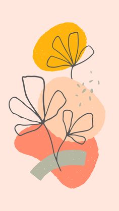 an orange and pink abstract painting with leaves on it's back side, against a light pink background