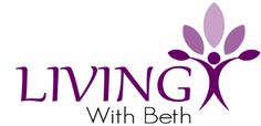 the living with beth logo is purple and has leaves on it, as well as an image