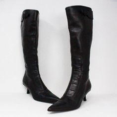 Gucci #40013 Black Leather Kitten Heel Boots (Us 7.5 Eu 37.5) -Size: Us 7.5 Eu 37.5 -Length: 9” -Insole Width: 2” -Heel Height: 3” *Authentic. Pre-Owned. Please Check All Pictures, Some Items May, Or May Not, Have Signs Of Wear. --Thanks A Lot For Tagging And Sharing With Friends Who Would Love Our Items! -Hello Luxury Lovers, We Are All Your Bliss Luxury Consignment. Trusted Since 2013. 100% Authentic Or Money Back Guaranteed. Sold Thousands Of Items On Our Website, Our Boutique In Tx. And On T Leather Boots With Pointed Toe For Formal Wear, Formal Leather Boots With Pointed Toe, Gucci Round Toe Boots For Workwear, Gucci Boots For Workwear, Designer Square Toe Office Boots, Gucci Formal Boots For Fall, Designer Formal Boots With Buckle Closure, Formal Calf Leather Boots With Low Heel, Formal Low Heel Boots With Buckle Closure