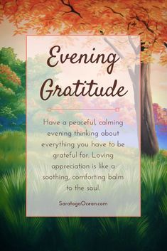 a painting with the words evening gratitude written on it and an image of a tree