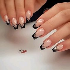 Black And White Nail, Black Nail Designs, White Nail, Classy Nails, Fancy Nails